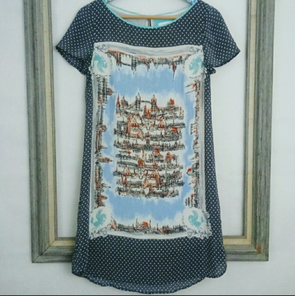 Anthropologie Dresses & Skirts - Maeve Silk Dots City Scene Grey Dress XS Anthro